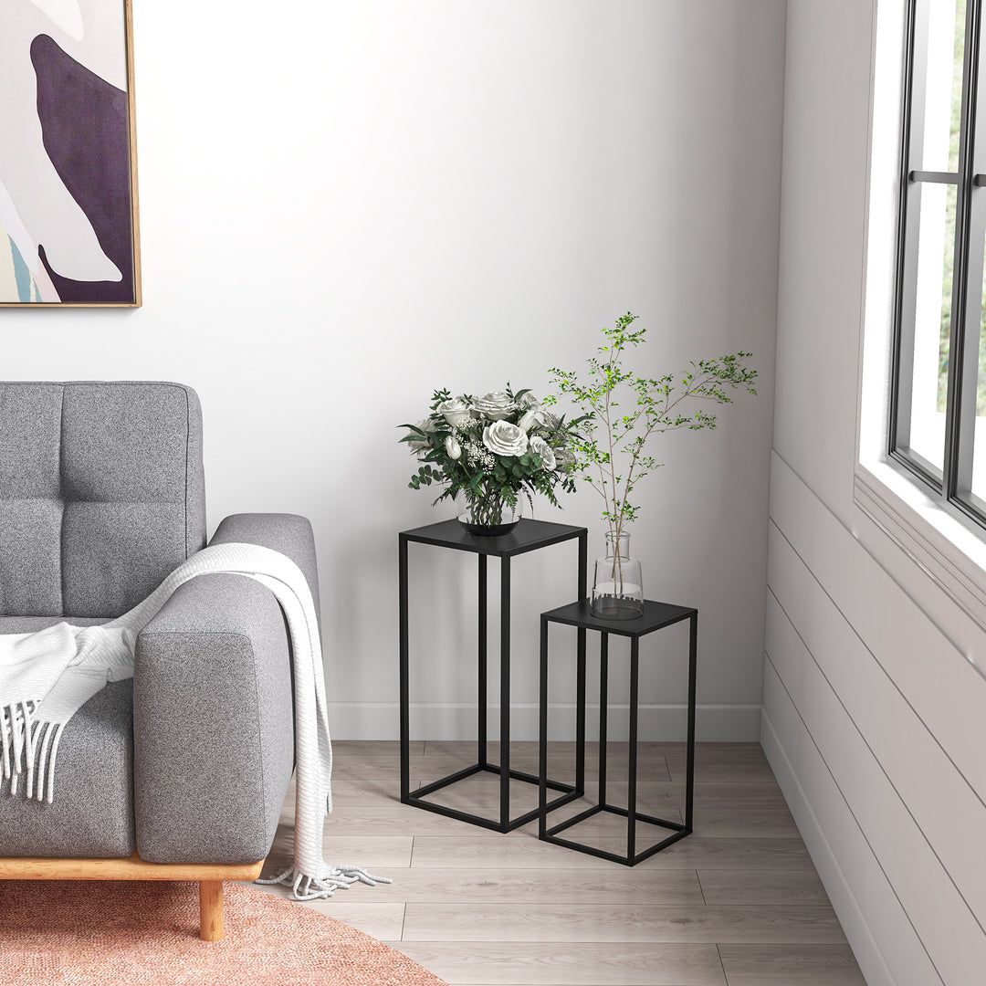 Blomsterstander, sæt med 2, skandinavisk design, metalramme, 58,5/65 cm højde, sort
