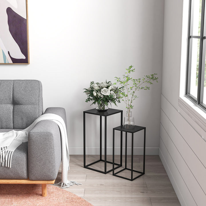 Blomsterstander, sæt med 2, skandinavisk design, metalramme, 58,5/65 cm højde, sort