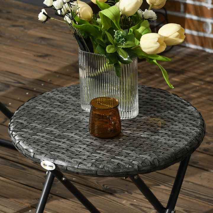 3-Delt havemøbelsæt i rattan med 2 stole og 1 klapbord, grå