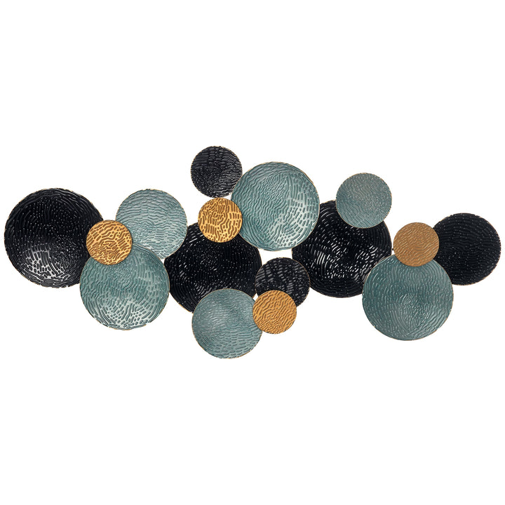 3D-vægdekoration med cirkler 121 cm x 4 cm x 53 cm metalblå + sort