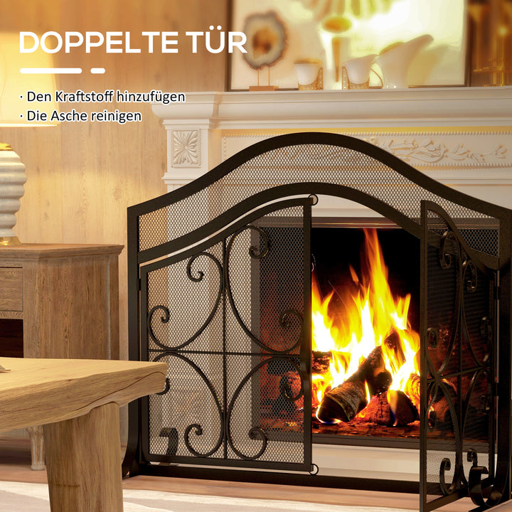 Gnistskærm til pejse, elegant mønster, dobbeltdør, magnetiske døre, sort, 105 x 40 x 80,5 cm