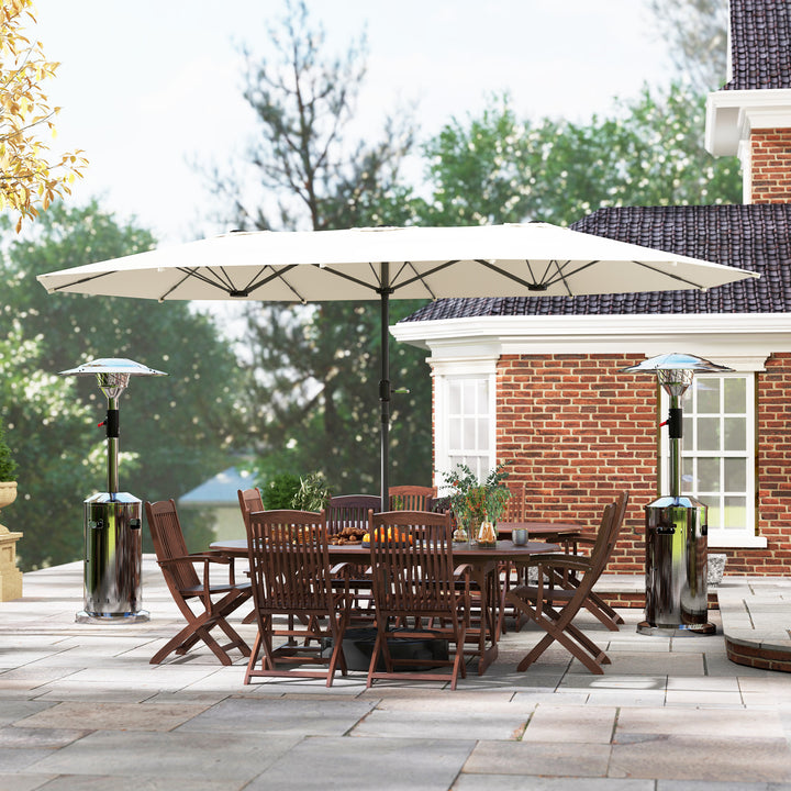 Dobbeltparasol 436 x 260 cm, uv-beskyttende stålparasol med håndsving, oval beige