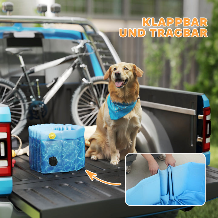 Hundepool sammenklappelig børnepool med springvand og vandpudedesign 120 x 30 cm blå