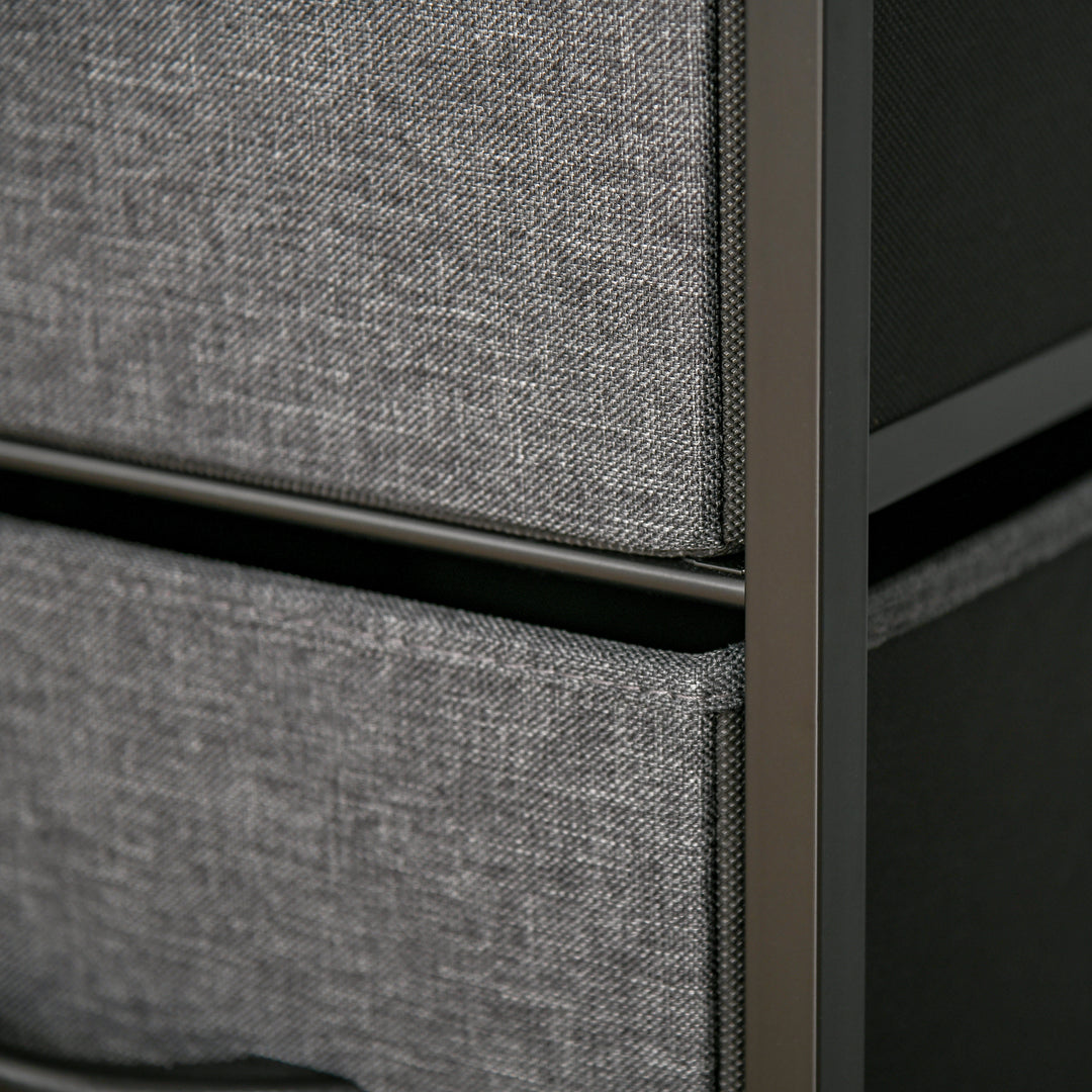 Kommode med 4 skuffer i linned med hyldegreb, sort