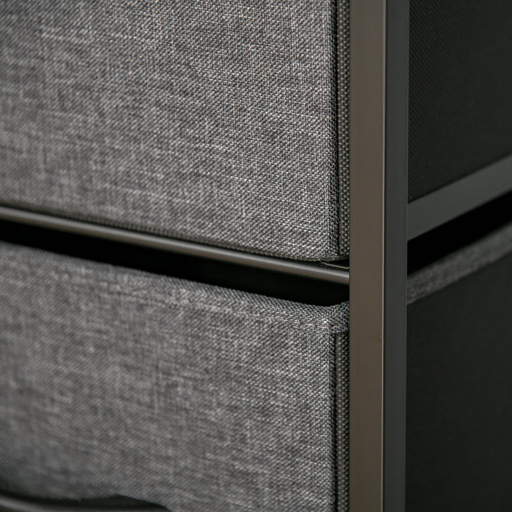 Kommode med 4 skuffer i linned med hyldegreb, sort