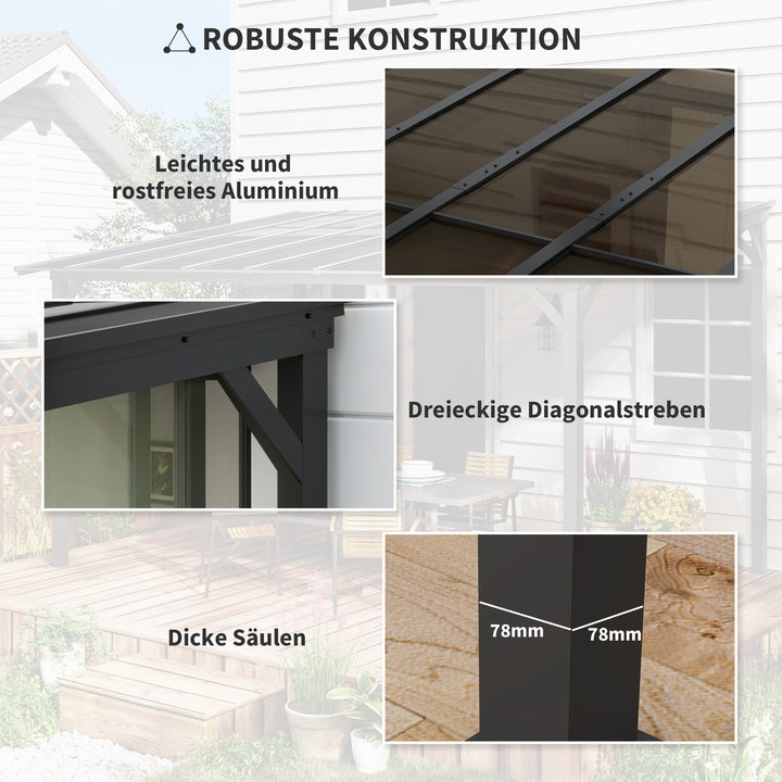 3 x 3 m metalpergola, havepergola med vandtæt tag, fritstående, vindtæt, UV-bestandig, mørkegrå