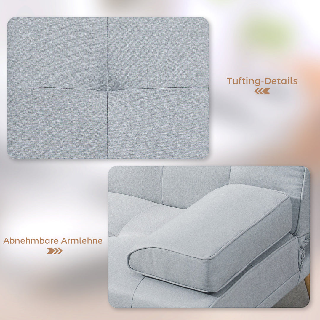Sovesofa, 3-personers sofa, sovesofa med klapbord, kopholder, sovesofa med linnedlook, gæsteseng til stuen, lysegrå