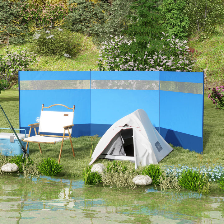 Læhegn med vindue og bæretaske, stålstænger, 440x140cm, blå