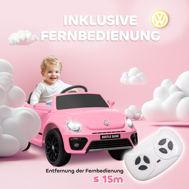 Elektrisk børnebil, VW beetle, 3-5 km/t, med fjernbetjening og musik, pink