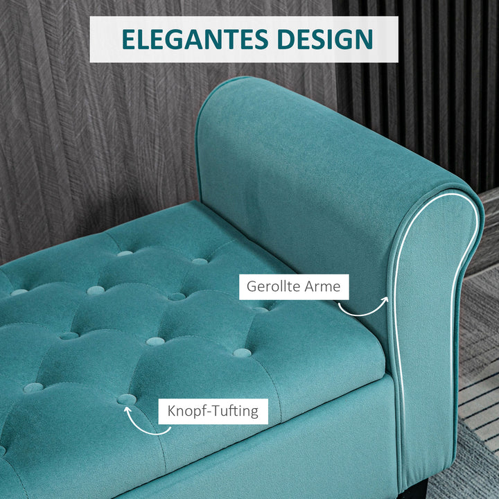 Vintage design bænk med opbevaring, velour look, grøn