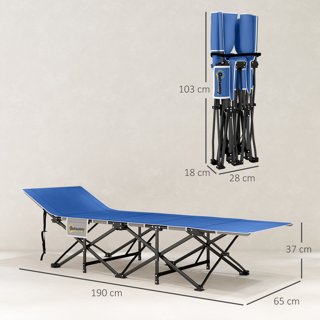 Sammenklappelig feltseng med madras, pude, sidelomme, 190 x 65 x 37 cm, op til 150 kg, mørkeblå