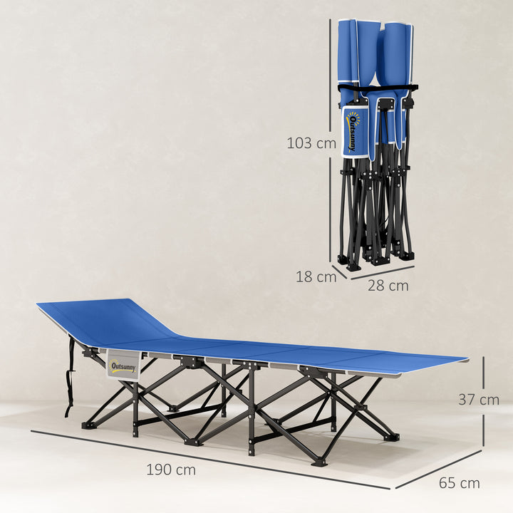 Sammenklappelig feltseng med madras, pude, sidelomme, 190 x 65 x 37 cm, op til 150 kg, mørkeblå