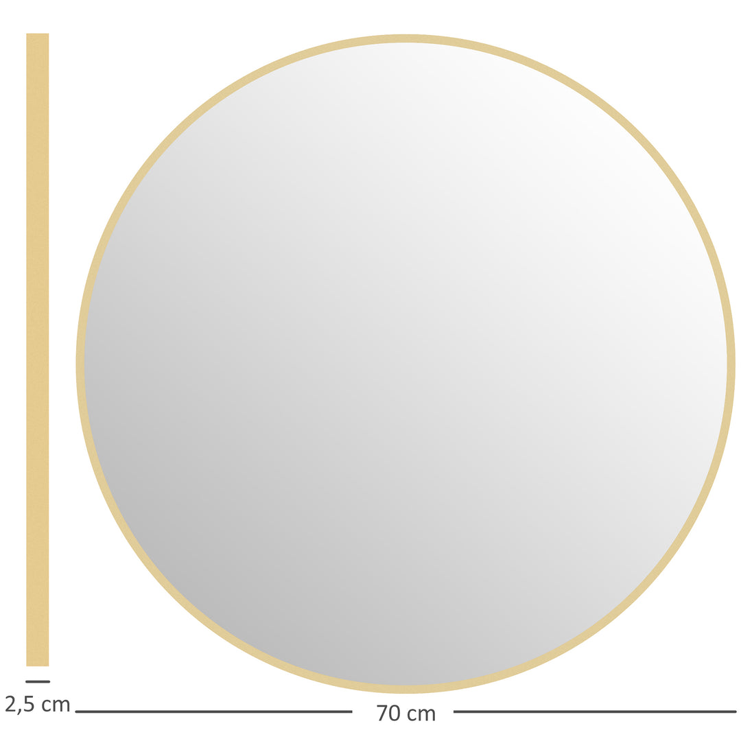 70 x 70 cm rundt badeværelsesspejl, vægmonteret, guldfarvet ramme
