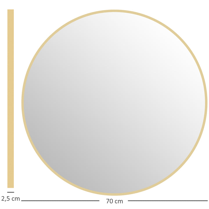 70 x 70 cm rundt badeværelsesspejl, vægmonteret, guldfarvet ramme