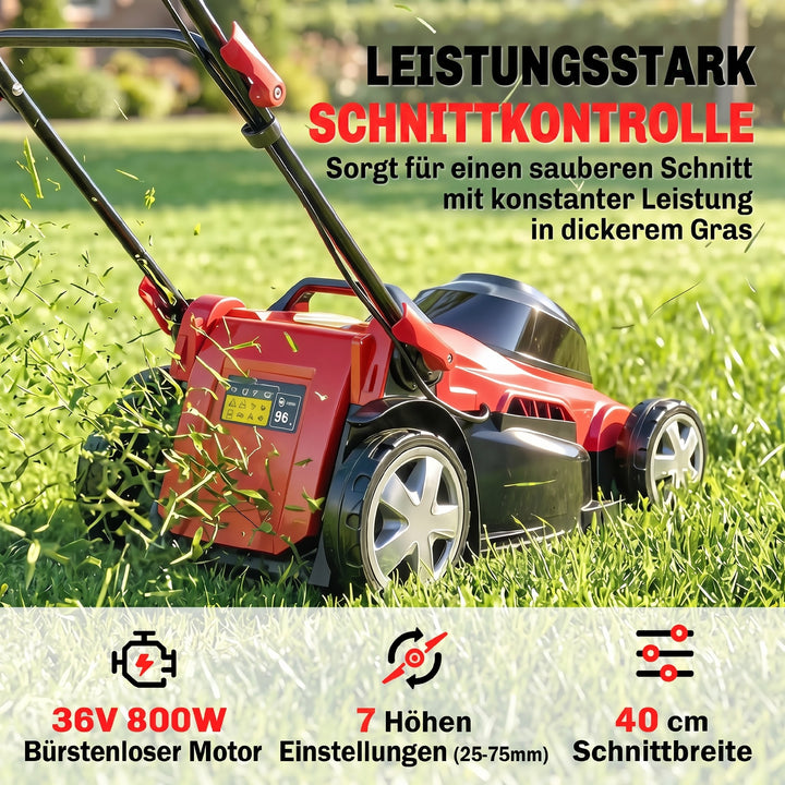 Elektrisk plæneklipper 800 W, 40 cm klippebredde med 45L græsopsamler