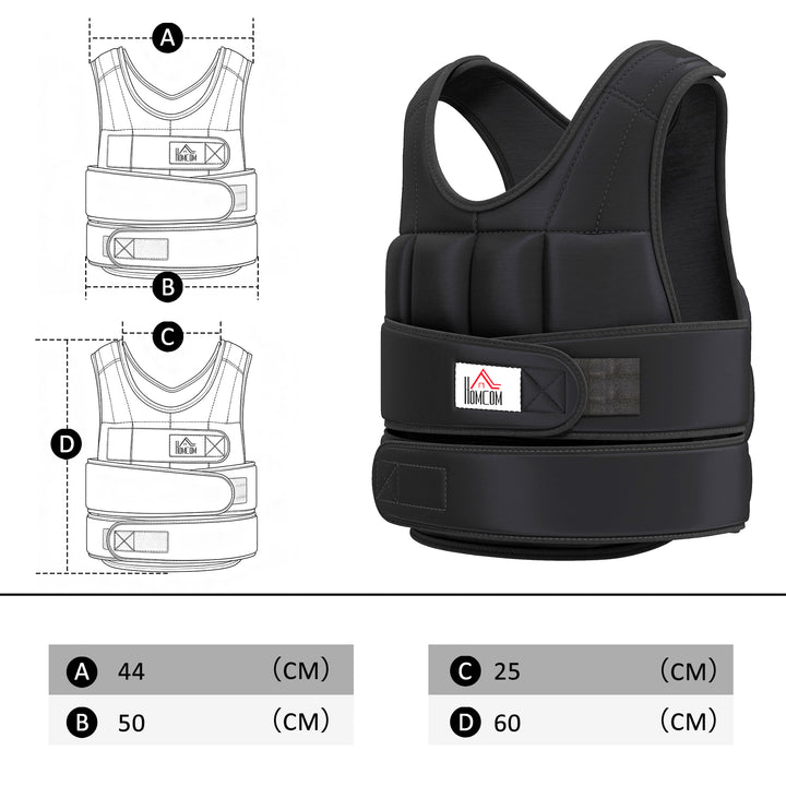 Vægtvest 20 kg justerbar træningsvest med aftagelige vægte, velcrolukninger, løbevest til kvinder og mænd til muskelopbygning, styrketræning, løb, fitness, crosstræning