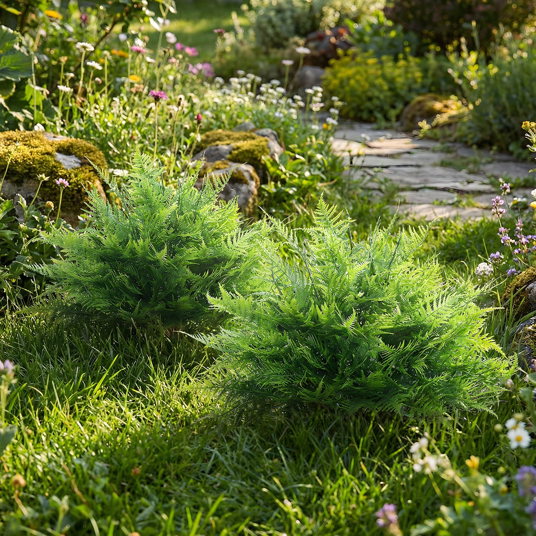 Kunstige Bostonbregnebuske, UV-bestandige, kunstige planter med pæle, sæt med 2, 60 cm til have, veranda