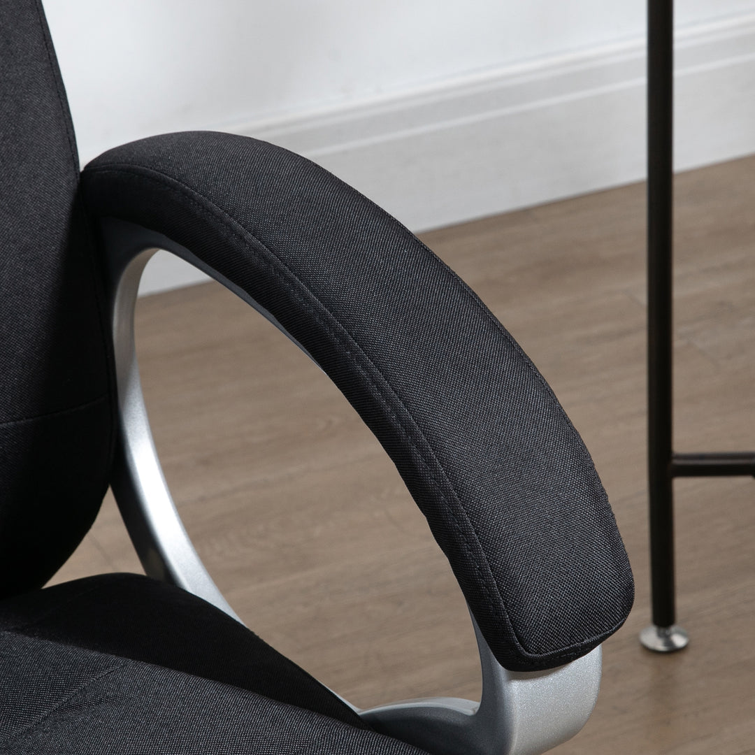 Kontorstol, arbejdsstol, skrivebordsstol, drejestol, 360°, ergonomisk, vippefunktion, højdejusterbar, sort linned, 64 x 75 x 111-121 cm