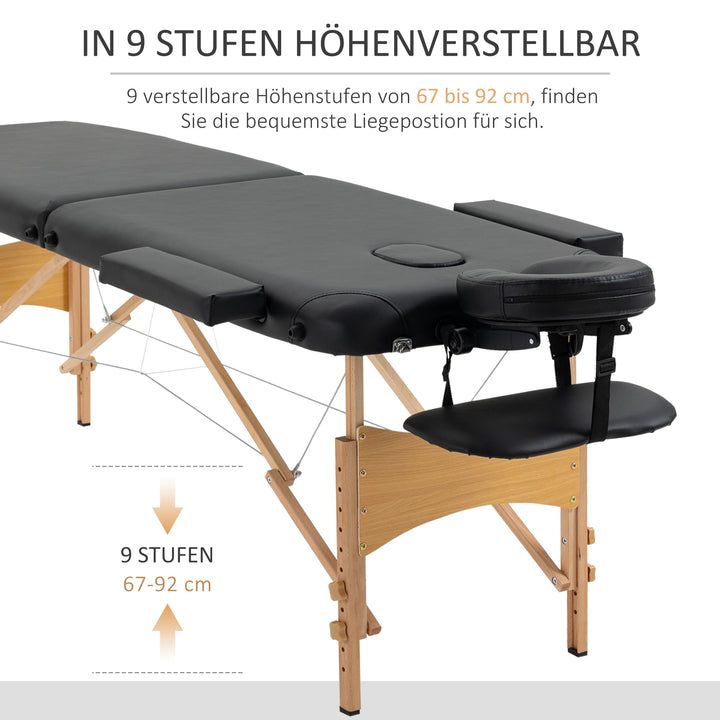 Massagebriks, foldbar massagesofa, højdejusterbar massagebænk til spa, salon, kunstlæder, træ, sort