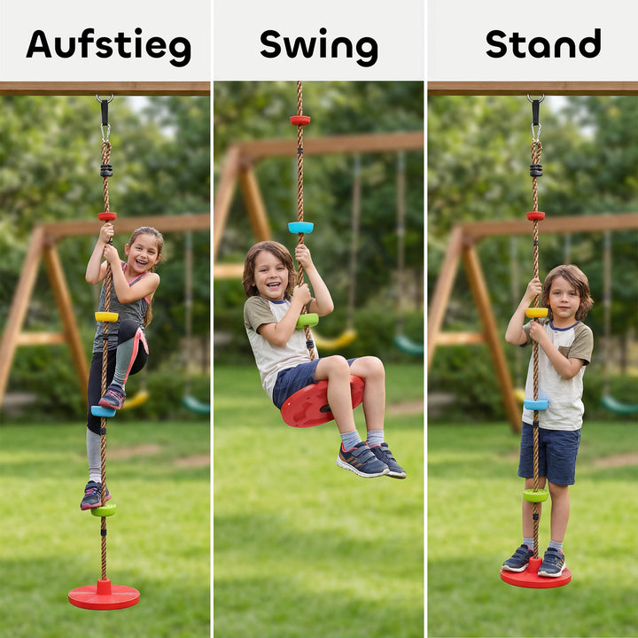 Klatrerebgynge trægynge med platformsgyngesæde udendørs legesæt til 3-8 år rød