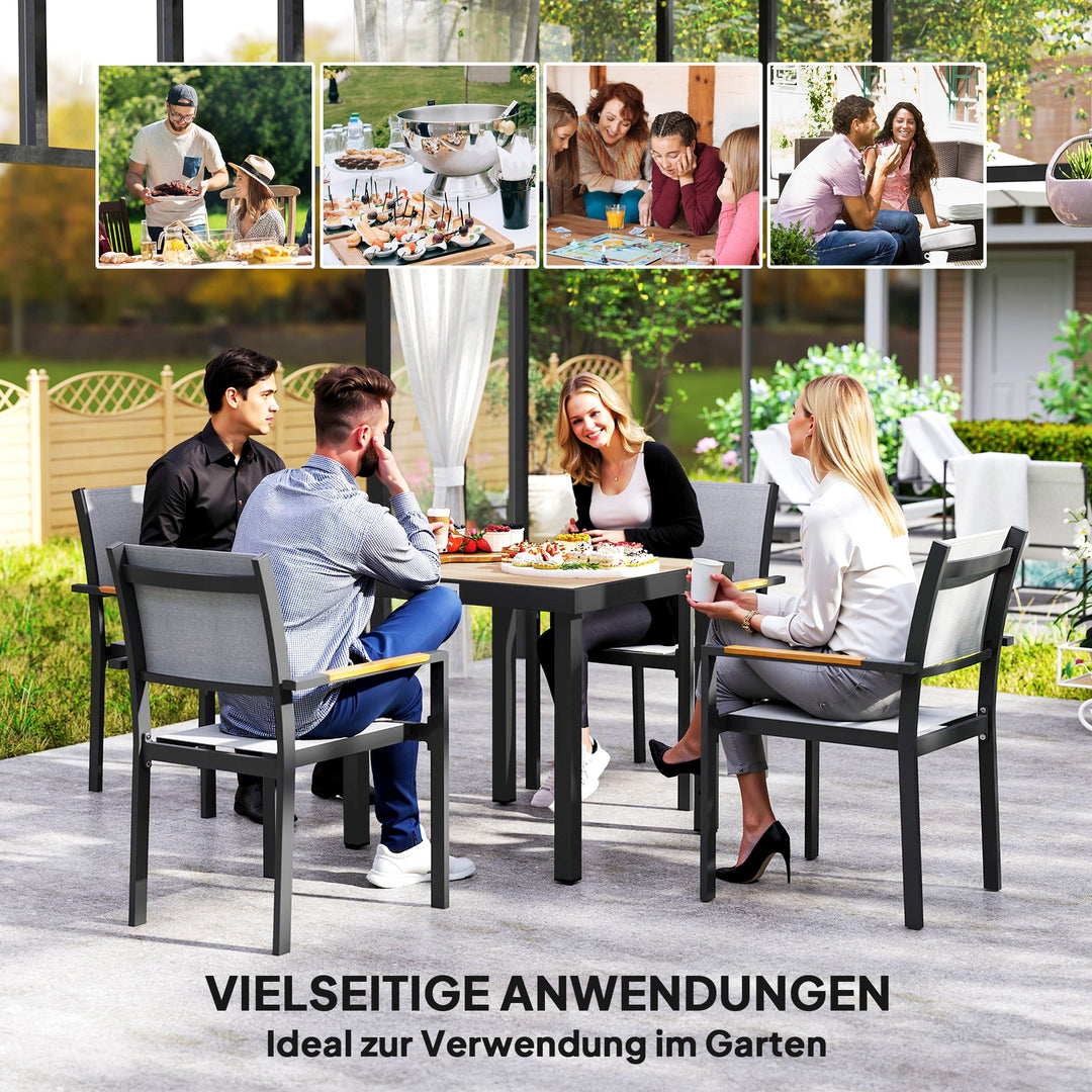 Havebord, plastik, 78 x 78 x 74 cm, vejrbestandig, aluminiumsstel; buffetbord, campingbord til 4 personer, balkonbord, havebord, udendørs spisebord til haven, terrasse, altan, sort