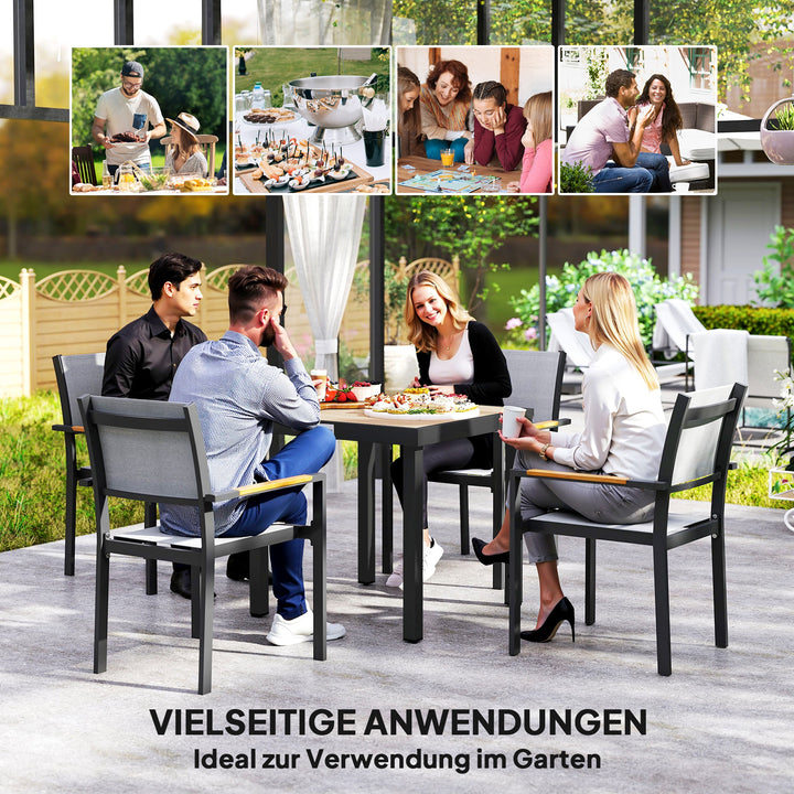 Havebord, plastik, 78 x 78 x 74 cm, vejrbestandig, aluminiumsstel; buffetbord, campingbord til 4 personer, balkonbord, havebord, udendørs spisebord til haven, terrasse, altan, sort