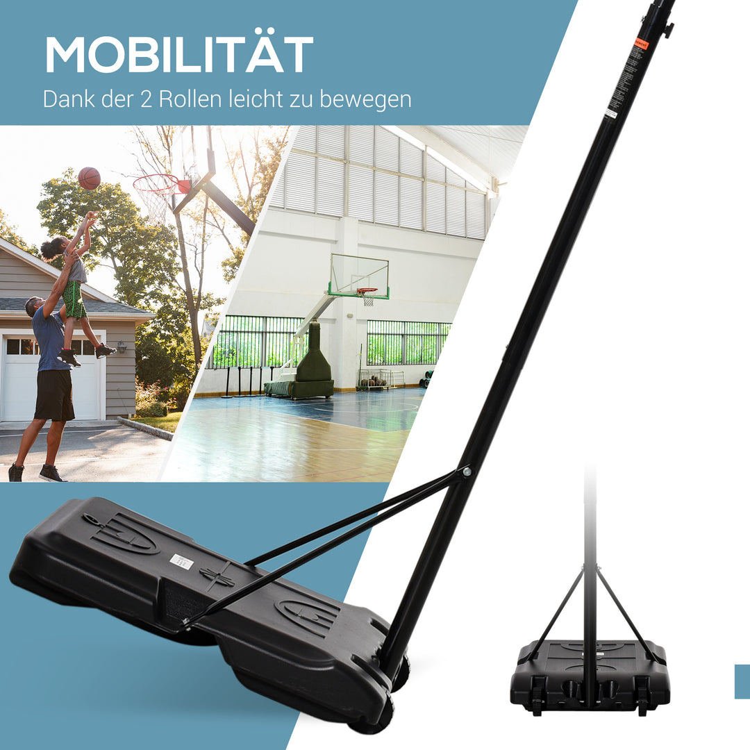 Basketballkurv, basketballstativ, højdejusterbar, vandpåfyldbar, sort