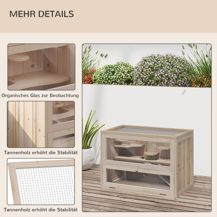 Bur til små dyr i træ, 60 x 35 x 42 cm