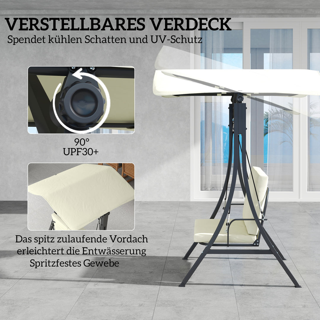 Verandagynge med justerbar soltagssædehynde, 2-personers op til 220 kg, 150 x 120 x 182 cm, cremehvid