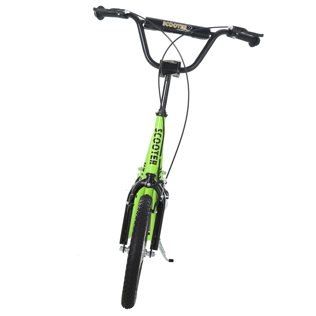 Børnescooter, sparkscooter, city scooter, sparkscooter, børnesparkbræt med luftgummidæk og håndbremse, scooter til børn fra 5 år, 16 tommer, grøn, 139 x 58 x 90-96 cm