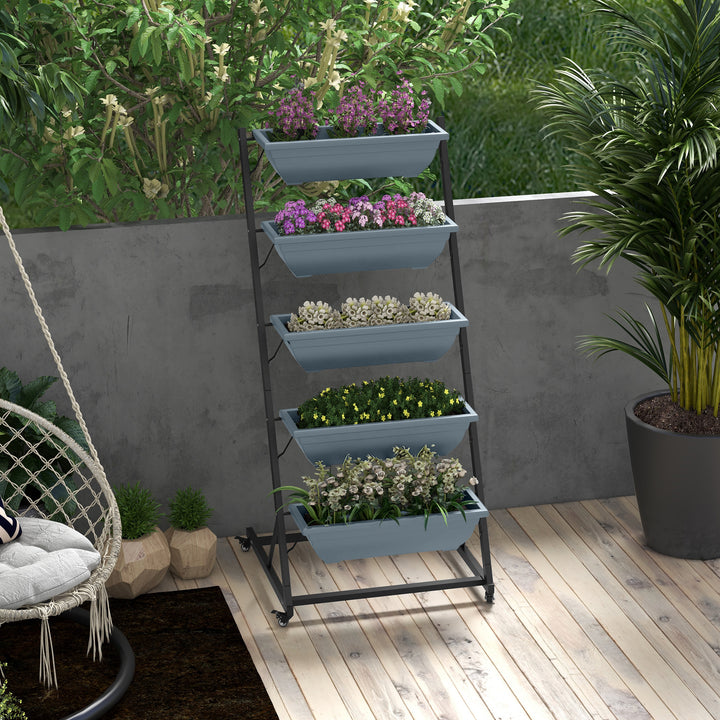 Plantestativ, blomsterstativ, plantehylde, stabelbar, vejrbestandig, 65 x 67 x 145 cm, grå + sort