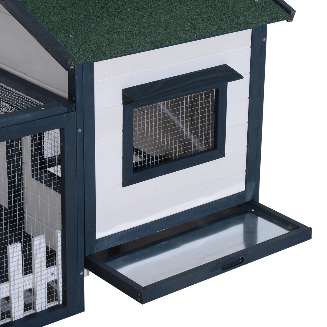 Smådyrsbur med udendørs indhegning, vejrbestandigt fyrretræ, grøn + hvid