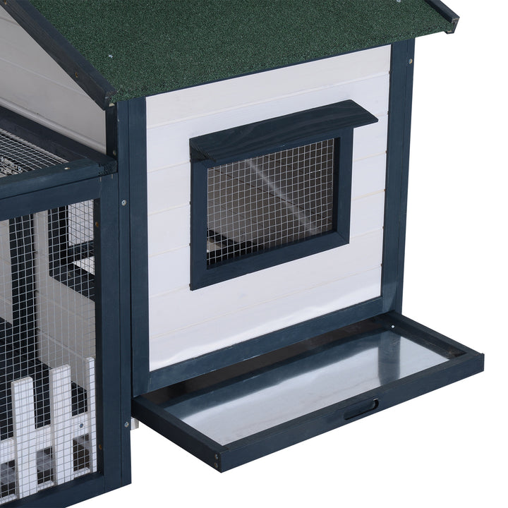 Smådyrsbur med udendørs indhegning, vejrbestandigt fyrretræ, grøn + hvid