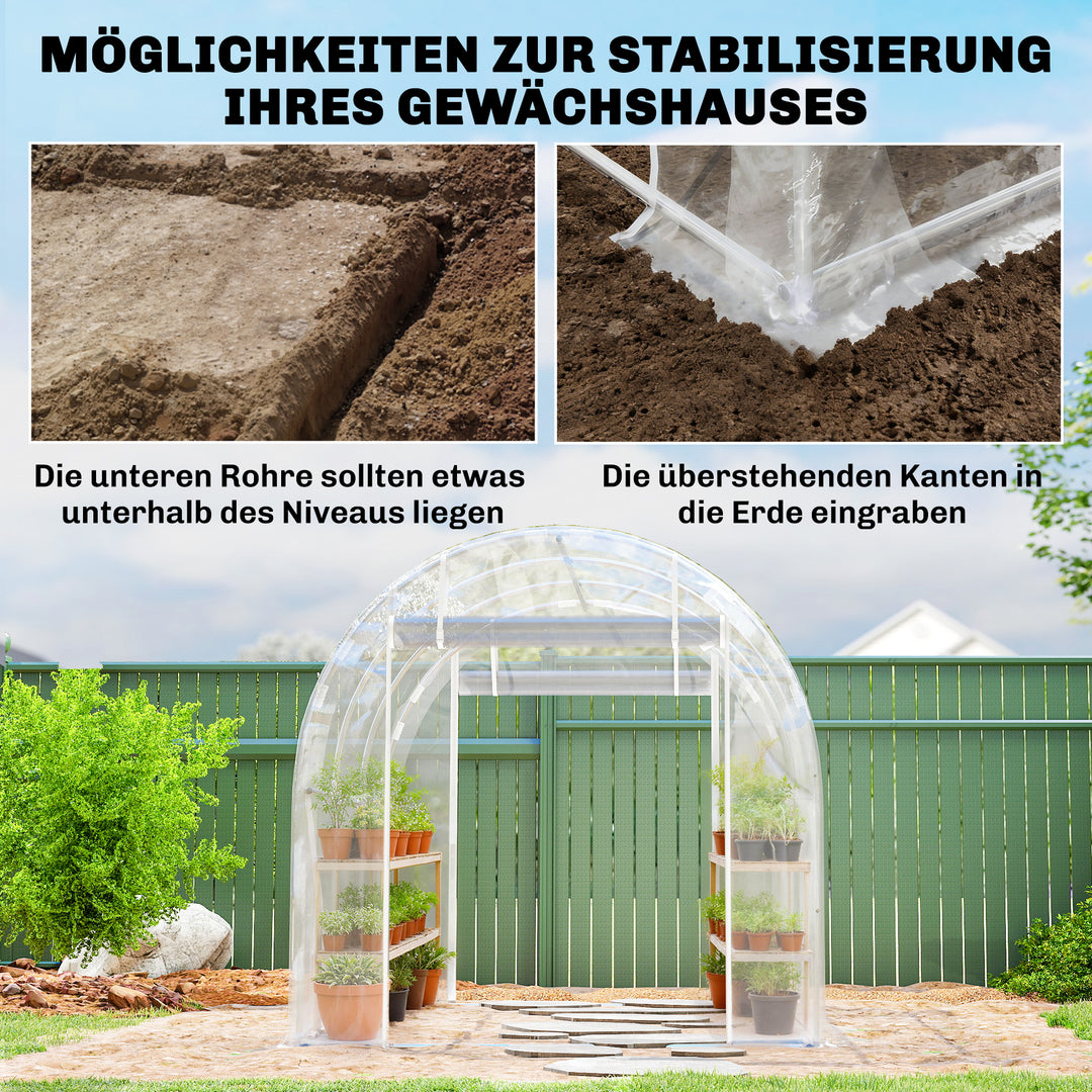 Polytunneldrivhus, walk-in drivhus med galvaniseret stålramme og UV-bestandigt PE-dæksel, transparent