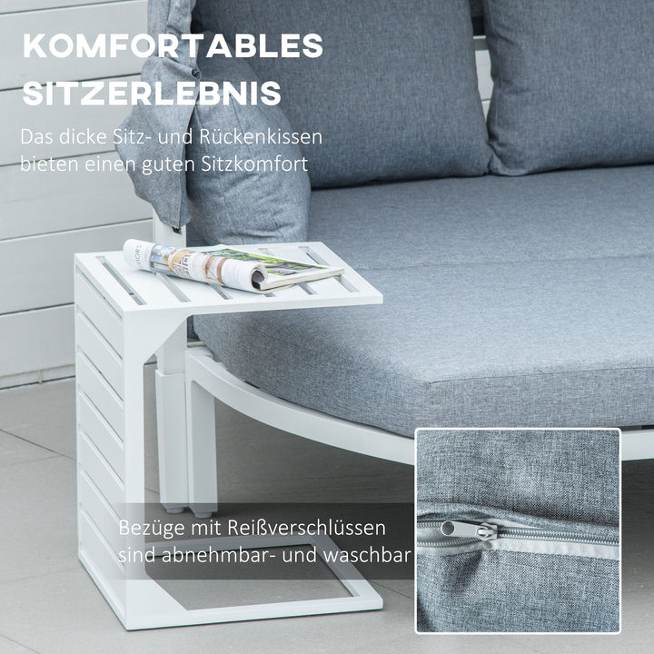 Havemøbelsæt til 5 personer, solø, havesofa med baldakin, inklusive hynder, hvid + grå