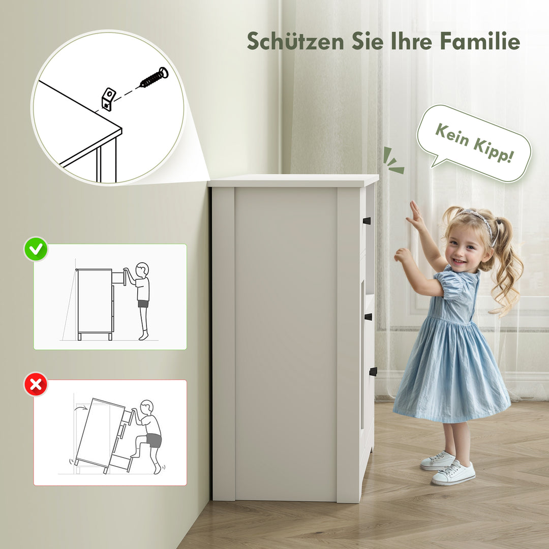 Køkkenskab med kabelhul, kommode med 2 skabe, åbent rum, skuffe, 80 x 35 x 72,2 cm, spånplade, hvid