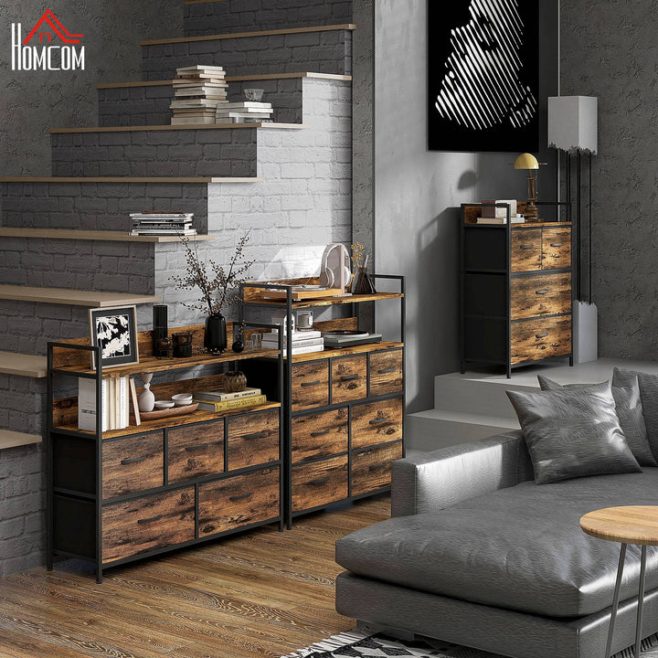 Kommode, skænk, 4 stofskuffer, industrielt design, 60x29x85cm, brun/sort