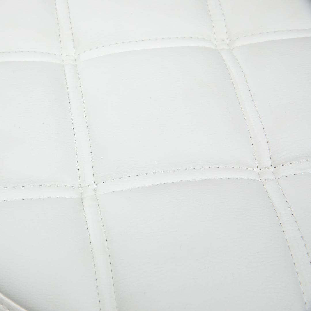 Drejestol, salonstol, højdejusterbar, kunstlæder, quiltet design, 35,5 x 48-63 cm, hvid/sølv