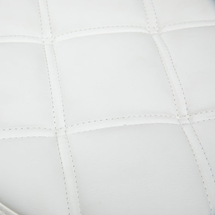 Drejestol, salonstol, højdejusterbar, kunstlæder, quiltet design, 35,5 x 48-63 cm, hvid/sølv