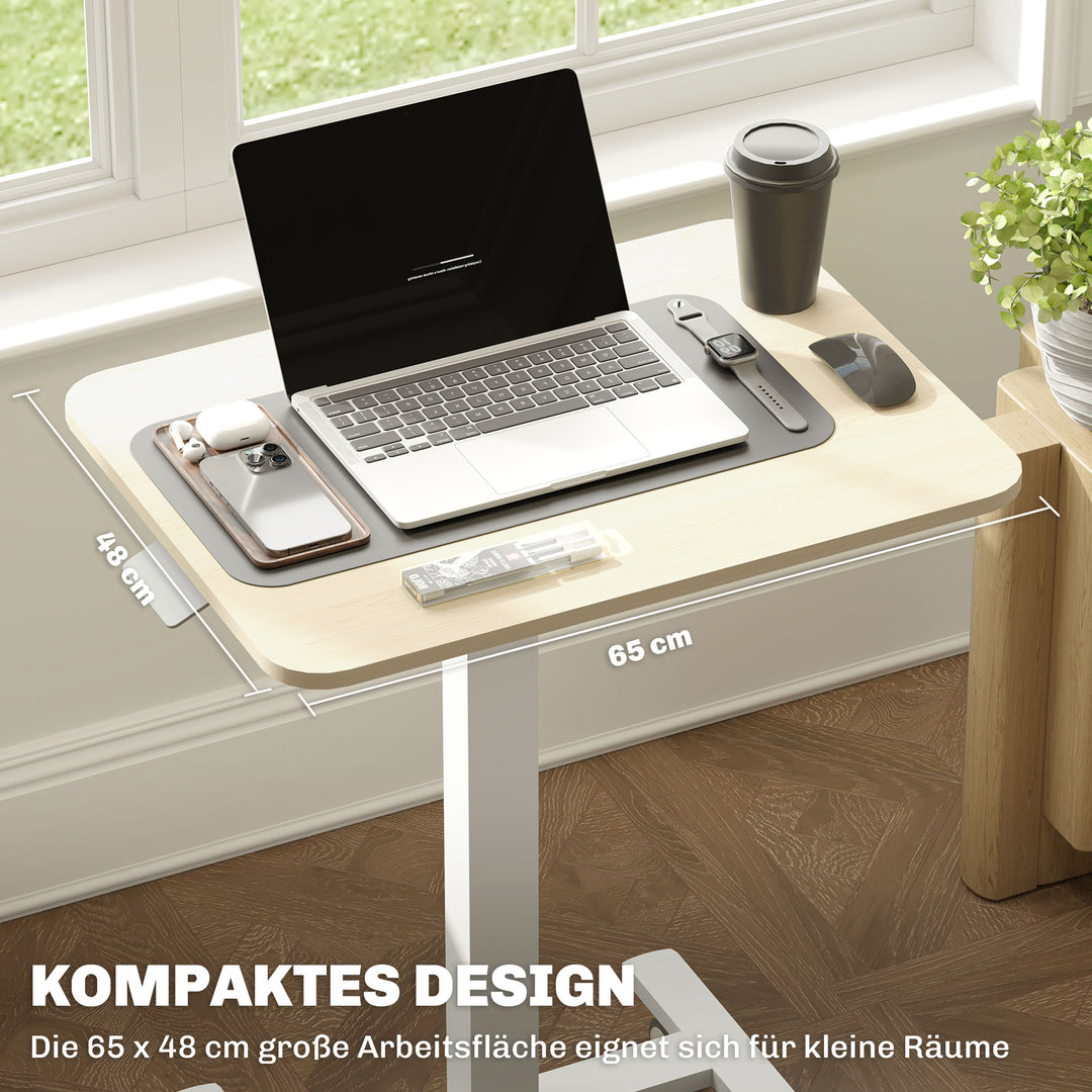 Hæve-/sænkebord, laptopbord, højdejusterbart, 4 hjul, 65 cm x 48 cm x 108 cm, gul
