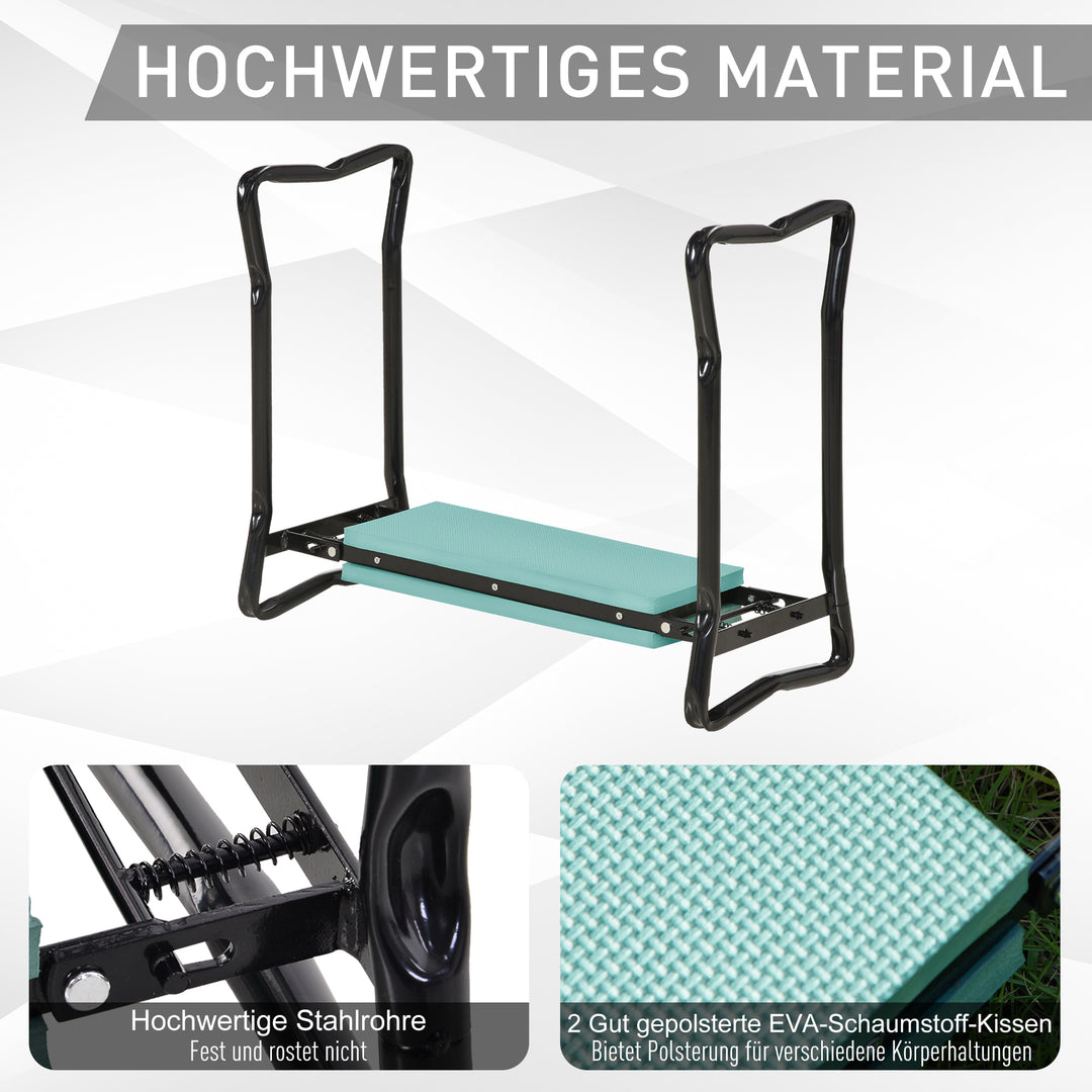 Knæbænk til havearbejde, foldbar haveskammel, havebænk, knæstøtte op til 150 kg, EVA-skum, stål, mørkegrøn, 58 x 28 x 49 cm