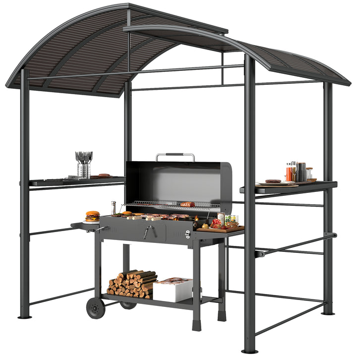 Grillpavillon med grilltag, vejrbestandig, 240 cm x 150 cm x 230 cm, gulbrun + mørkebrun