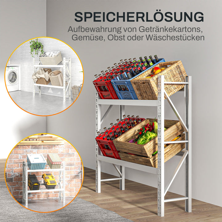 Drikkekassestativ, op til 6 kasser, højdejusterbar, stålramme, 110x30x110 cm, hvid