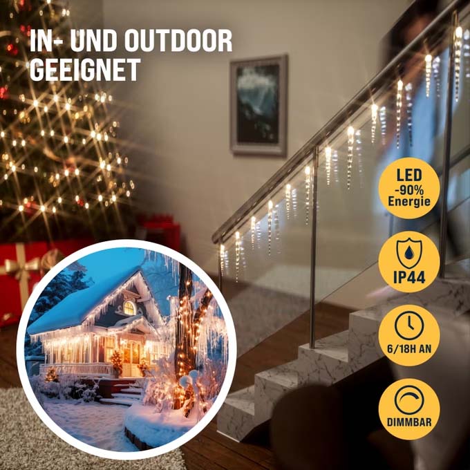 Lyskæde i form af smukke istapper, 40 LED'er, 10,4 meter