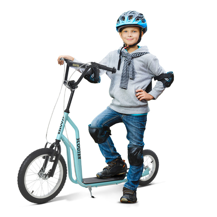 Børneløbehjul fra 5 år løbehjul spark løbehjul city scooter børneløbehjul kickboard med luftgummidæk 16/12 tommer blå 135 x 58 x 88-94 cm