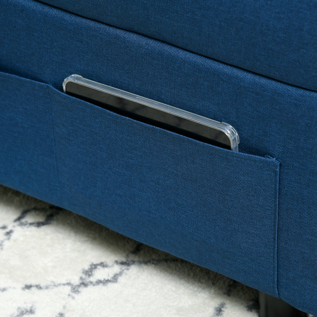 3-I-1 klapstol med sidelomme, gæsteseng med pude, justerbar ryglæn, sengestol med hjul, blå