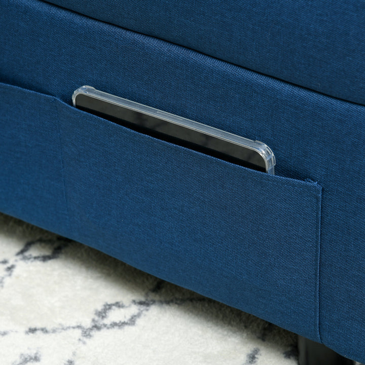 3-I-1 klapstol med sidelomme, gæsteseng med pude, justerbar ryglæn, sengestol med hjul, blå