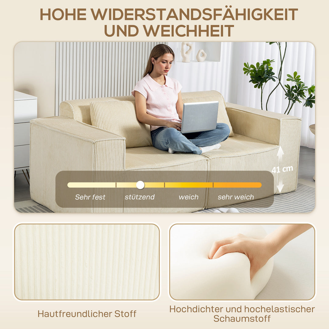 3-personers sofa, blød skumstruktur, brede armlæn, 2 hynder, betræk i fløjlsfløjl, beige