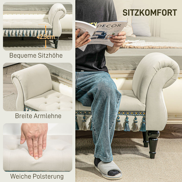 Polstret bænk, vintage design, op til 150 kg, 117 x 40 x 58 cm, beige