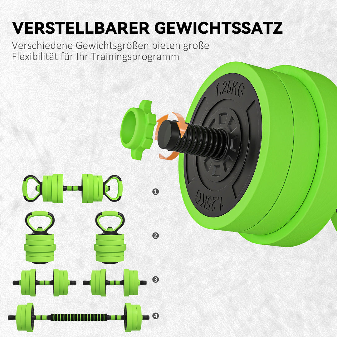 4 i 1 håndvægtsæt 20 kg justerbare håndvægte og vægtstang kettlebell push-up håndtag grøn